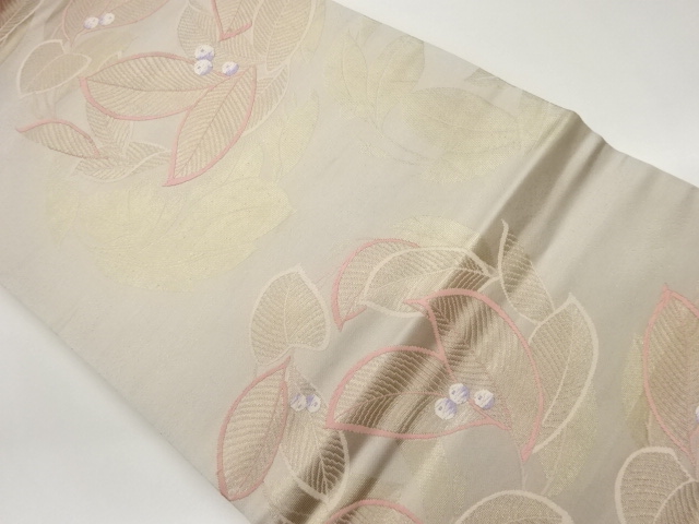 葉・実模様織出し名古屋帯